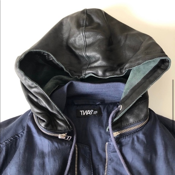 Aritzia TNA Oversized Bomber Jacket Leather Hoodie - Picture 3 of 7